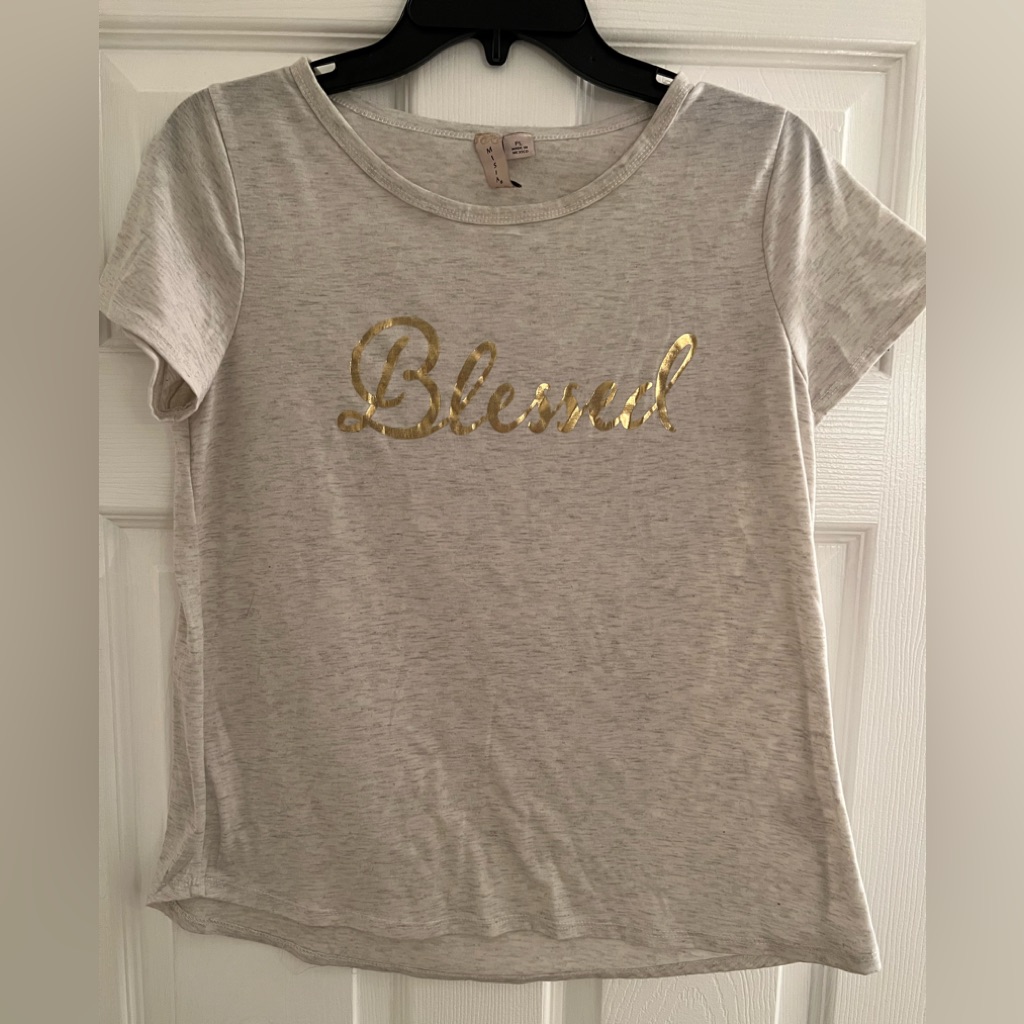 Blessed Top Size Petite Large Tan And Gold